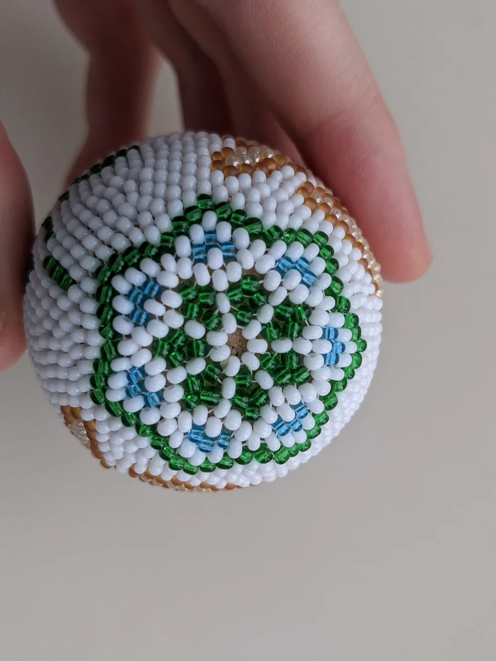 Beaded Bunny Egg  - White and Tan